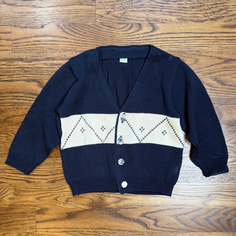 Maglieria Baby Made in Italy Navy and Beige Cardigan with Button Closure 12-18M